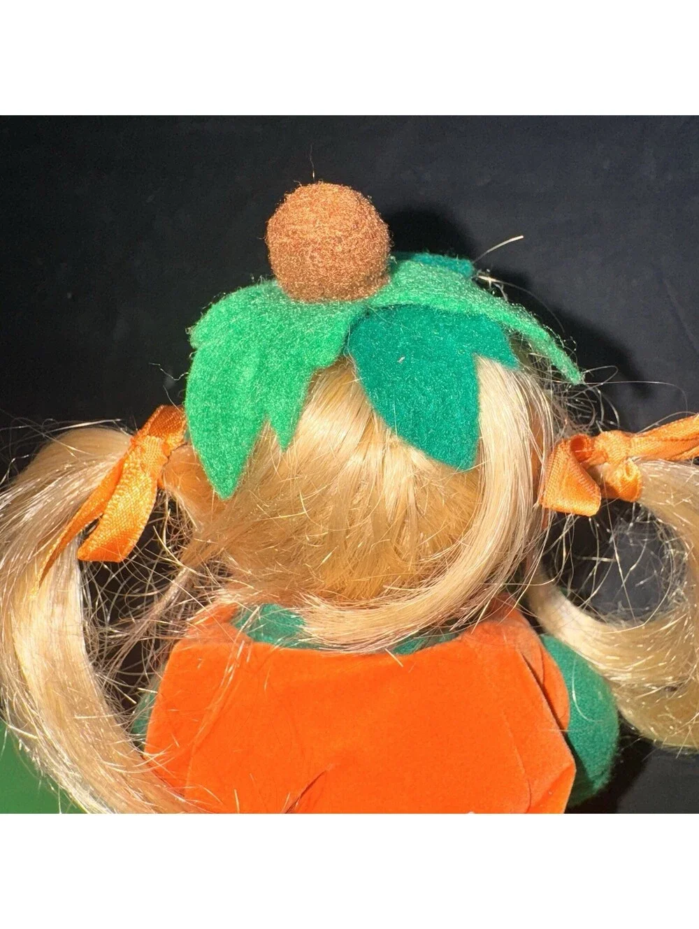 Vintage Blonde Porcelain Doll Pumpkin Costume Halloween Trick or Treat 9”